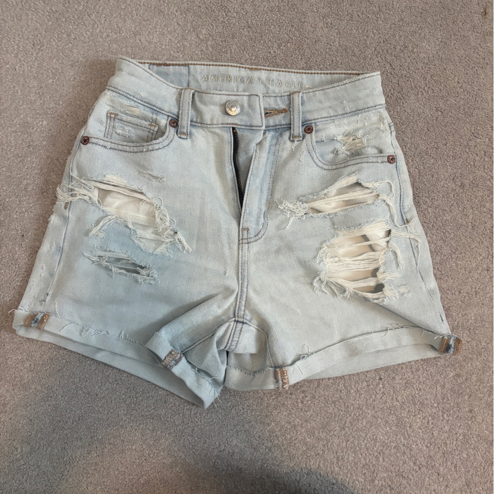 American Eagle Outfitters Light Blue Ripped Jean Shorts